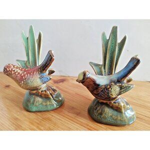 Vintage Ceramic set of two Hand Painted Bird Figurines 4" Tall